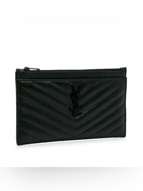 SAINT LAURENT  Grain De Poudre Chevron Monogram Bill Pouch